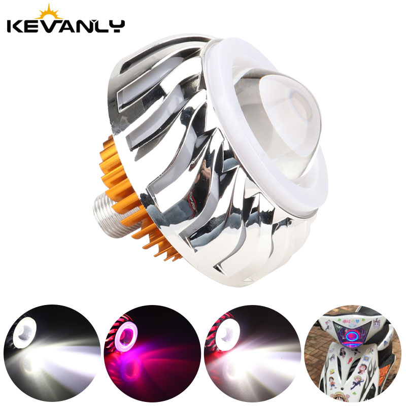 Universal Motorcycle Led Headlight Projector - 1pcs ไฟหน้ารถจักรยานยนต์ Dual LED Angel Devil