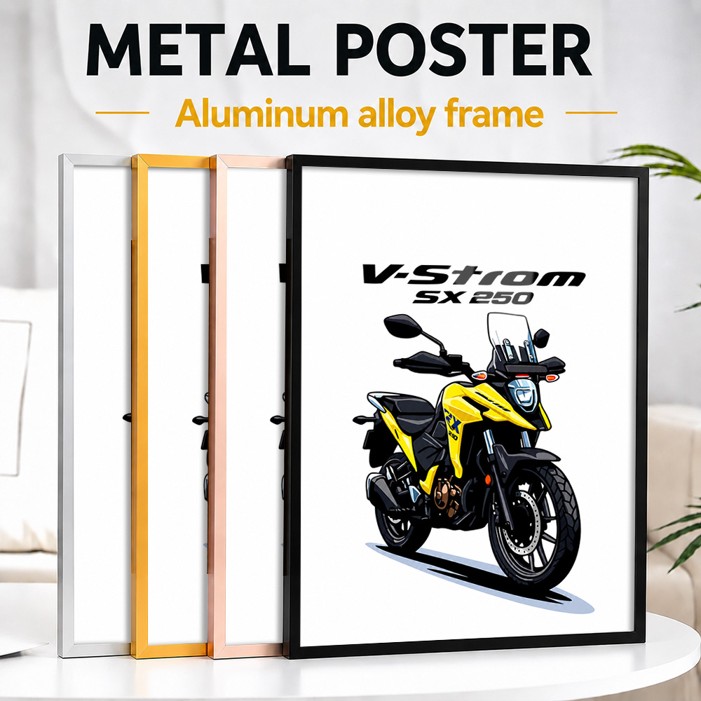 Riding Gear - โปสเตอร์โลหะกรอบรูปมอเตอร์ไซค์ V-Strom SX 250 ญี่ปุ่น ภาพกราฟิกประกอบงานศิลปะติดผนังแบบเฉพาะบุคคล