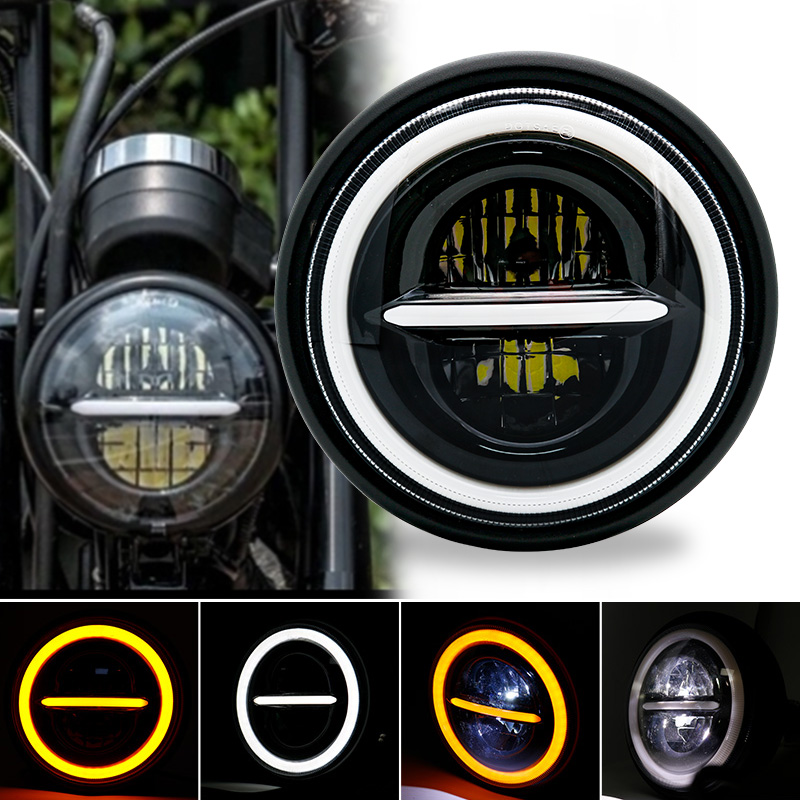 Universal Motorcycle Led Headlight Projector - ไฟหน้ามอเตอร์ไซค์ LED 7.5นิ้วหลอดไฟหน้ากลม7.5อเนกประสงค์สำหรับคาเฟ่นักแข่ง bobber