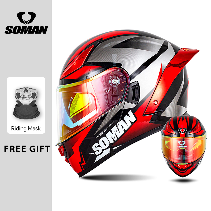 หมวกกันน็อคแบบโมดูลาร์ SOMAN ห - Dual Visor Motorcycle Racing Helmet บทวิจารณ์และราคา